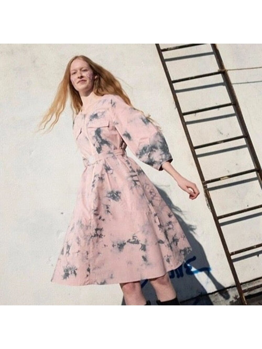 Rachel Antonoff Tie-Dye Cotton Long-Sleeve Zip Dress M Blue/White, pink.